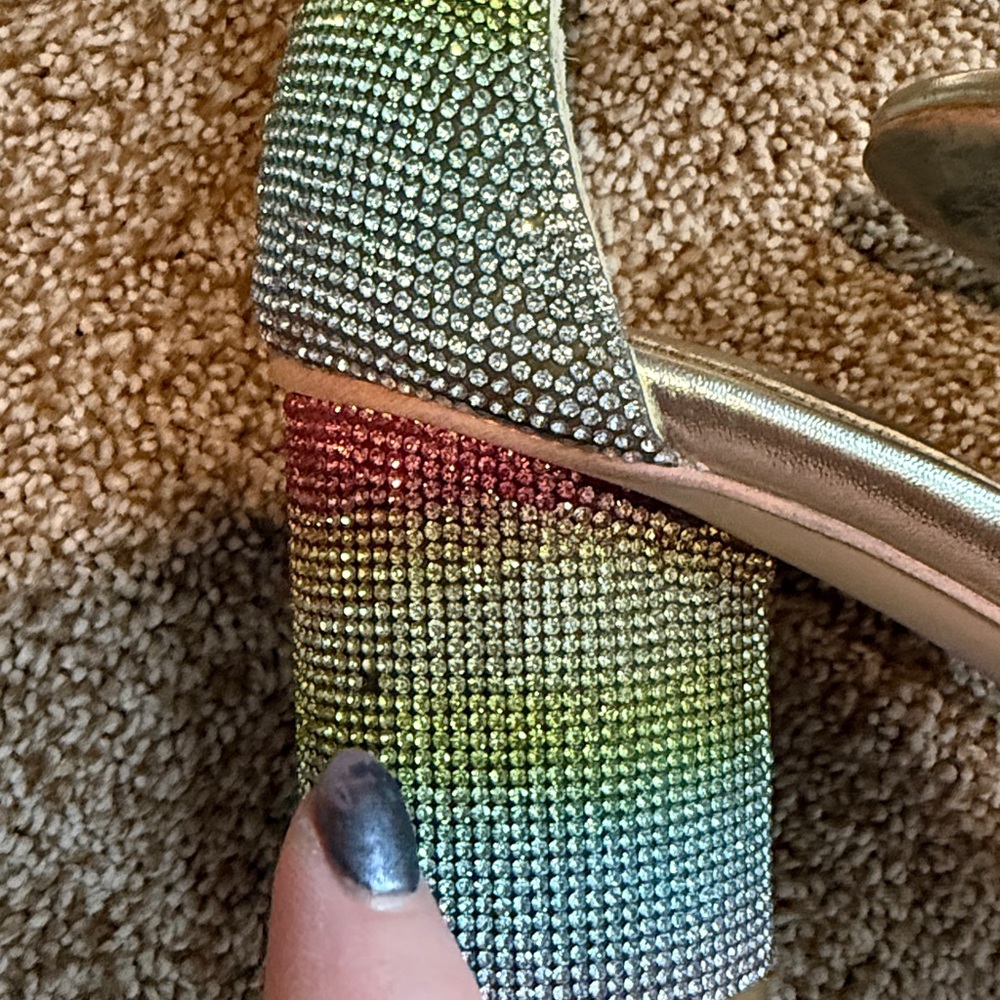 Jeffrey Campbell Laura Pastel Multi Crystal Block Heel Ankle Strap Shoes (8.5) - Picture 6 of 12